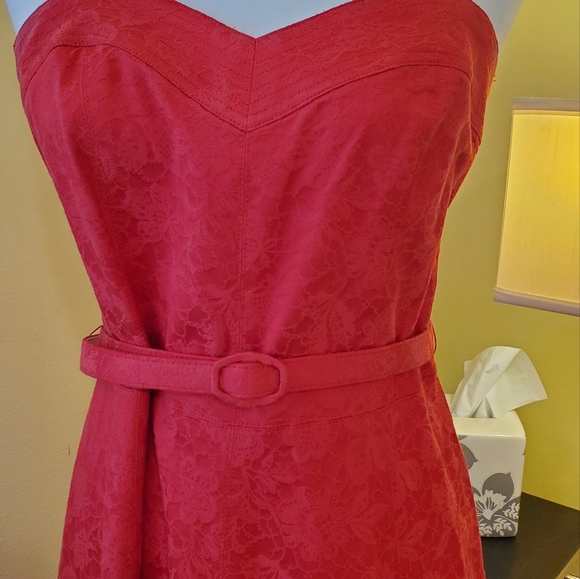 TOSHIKO DRESS, red sundress w/ bolero jacket, size 8, jacquard print, excellent - Picture 2 of 14